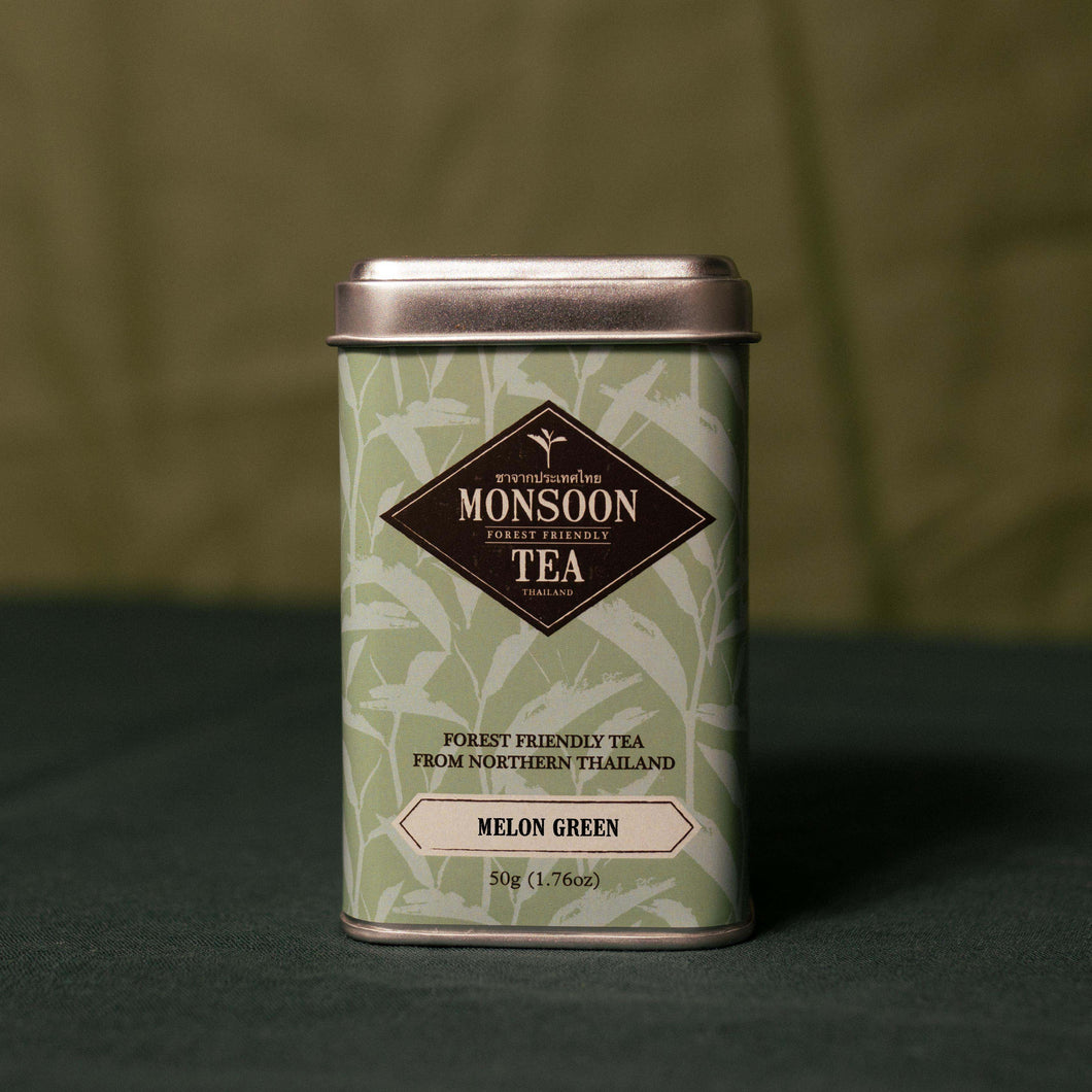 Melon Green from Monsoon Tea Company. Forest Friendly tea handpicked and produced in the mountains of Northern Thailand. Sustainable and delicious forest-grown tea.