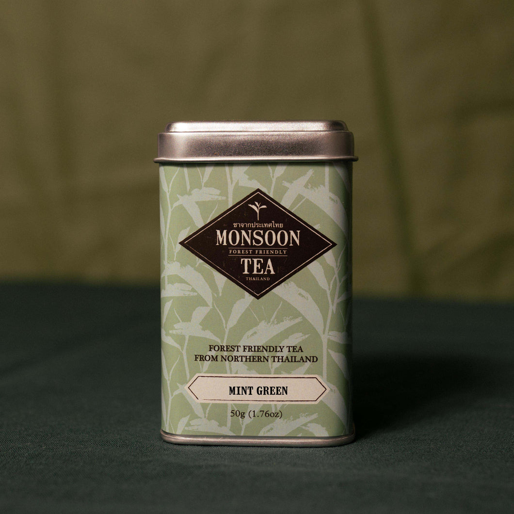 Mint Green Tea from Monsoon Tea Company. Forest Friendly tea handpicked and produced in the mountains of Northern Thailand. Sustainable and delicious forest-grown tea.